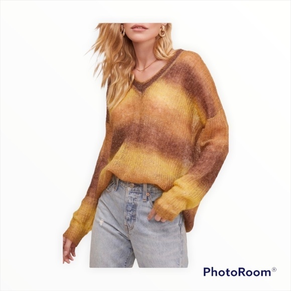 NWT ASTR x REVOLVE Brown Tan Ombre V Neck Wool Blend Pullover Sweater Size Small - Picture 2 of 7